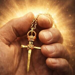 Gold Copper Handcrafted Dagger Cross Necklace Rustic Faith Pendant 22” Chain